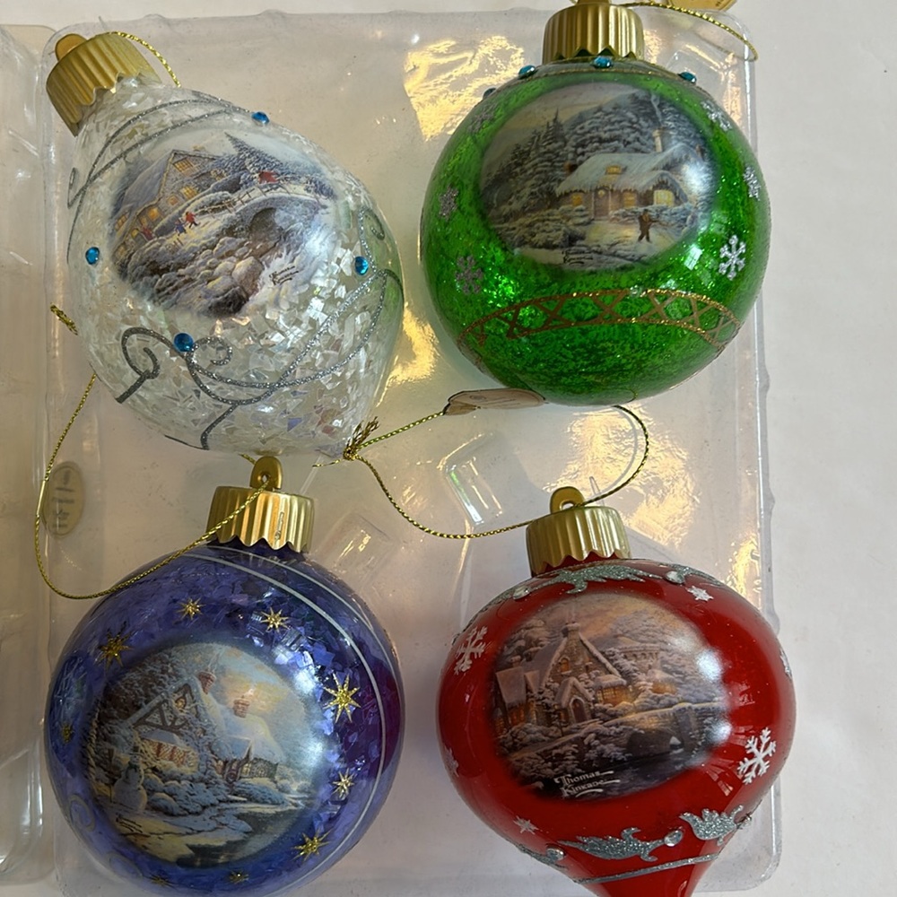 NWT VTG set of 7, Thomas Kinkade” luminary glass ornaments - Picture 2 of 12